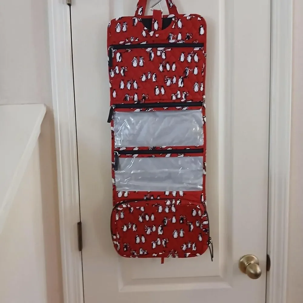 Vera Bradley Playful Penguins Quilted Cotton Hanging Travel Cosmetic Organizer